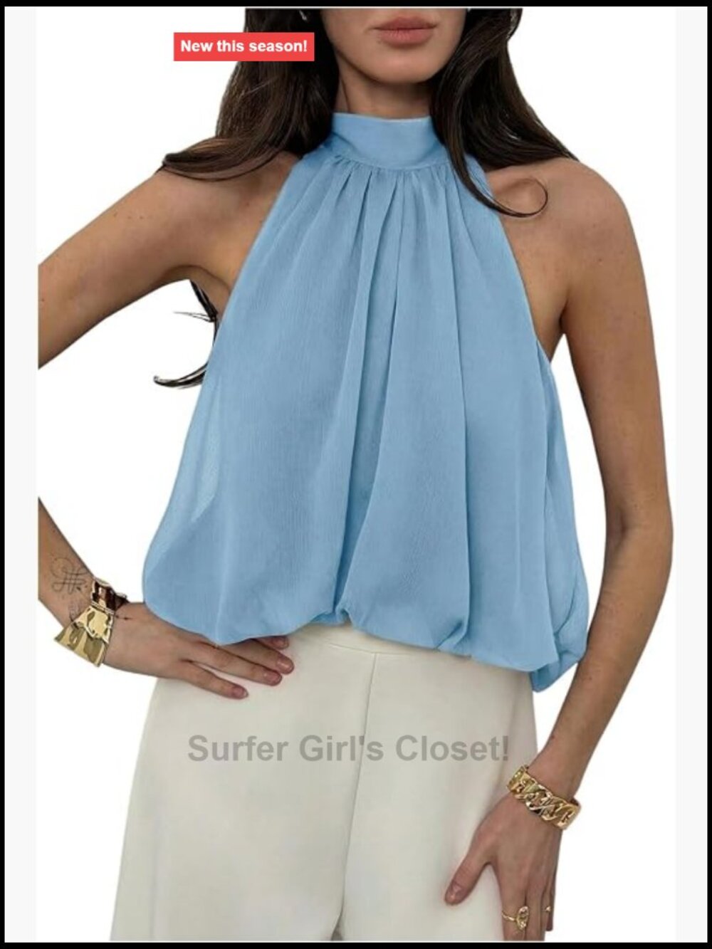 Flowy Bubble Halter Tank Crop Top Ruffle Sleeveless Tie Back